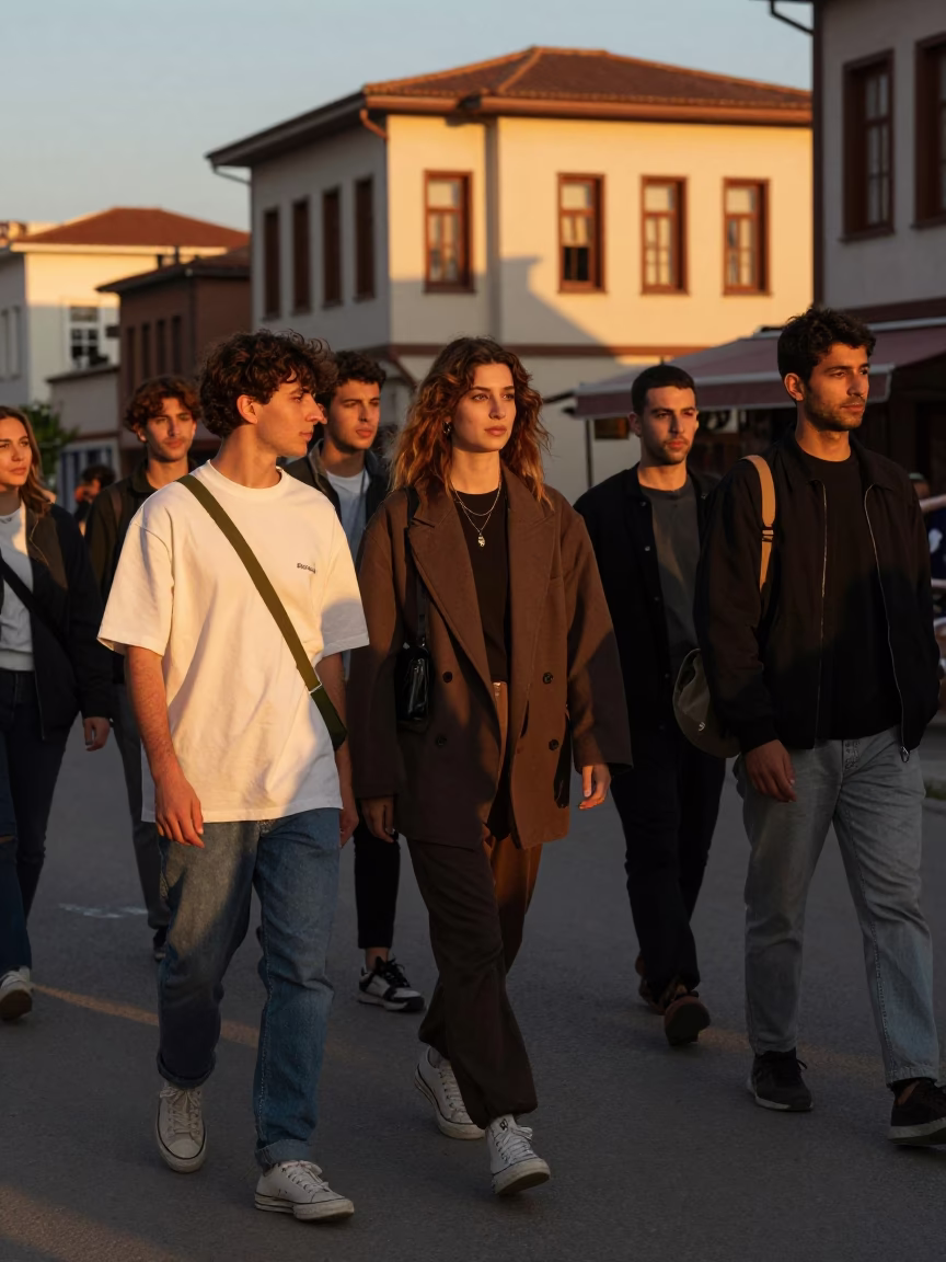 Honeyed Evening Light on Street Fashion in Izmir in in Izmir, Turkey