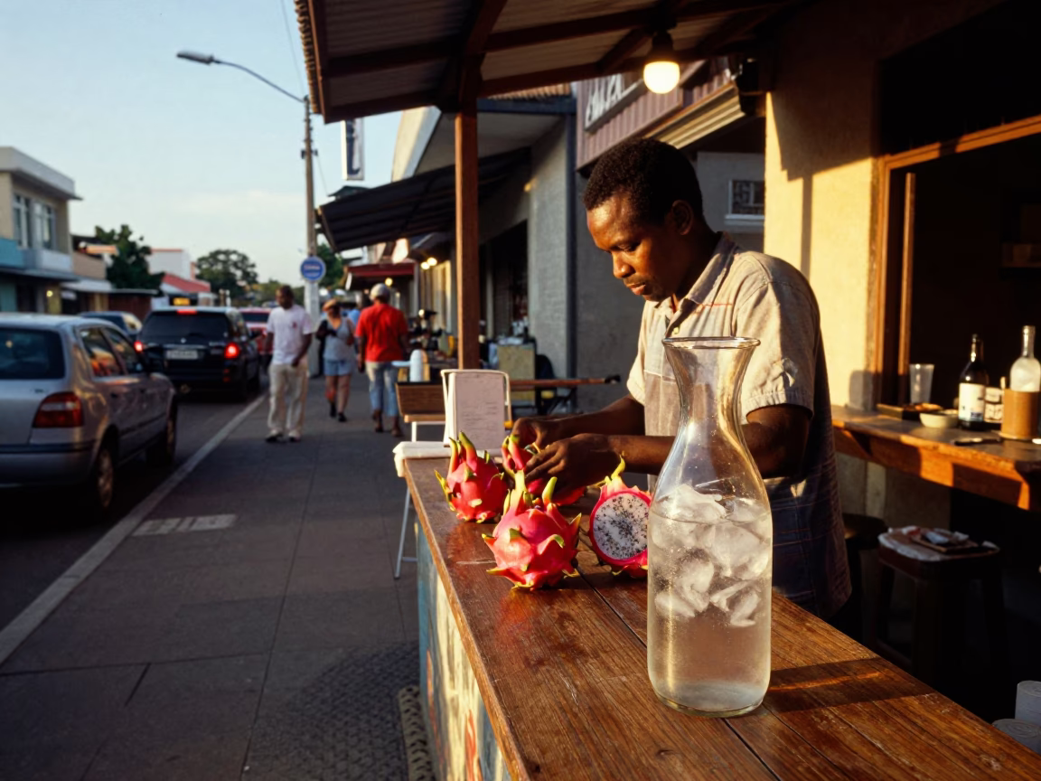 Honeyed Evening Light on Street Scene in Durban in in Durban, South Africa