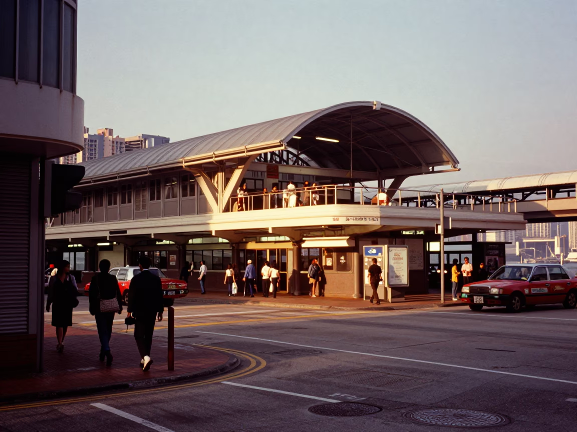 Honeyed Evening Light on Street Scene in Hong Kong in in Hong Kong, Hong Kong
