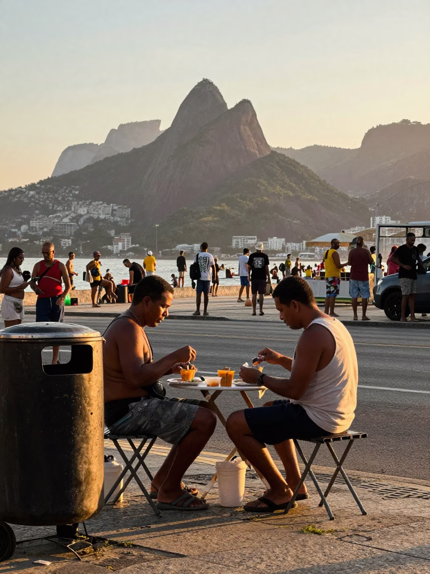 Honeyed Evening Light on Street Scene in Rio De Janeiro in in Rio de Janeiro, Brazil