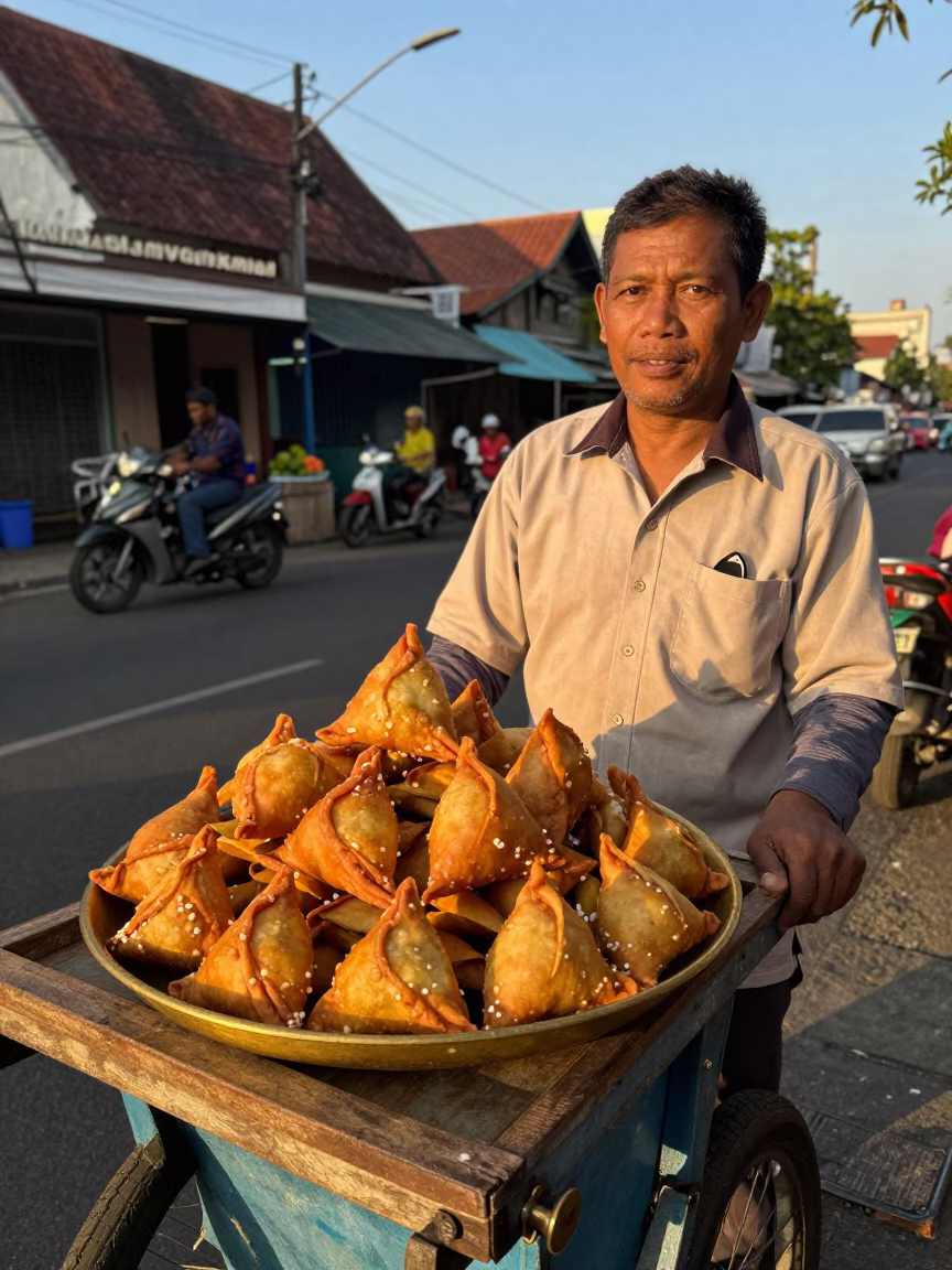 Honeyed Evening Light on Street Scene in Yogyakarta in in Yogyakarta, Indonesia