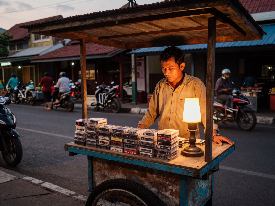 Honeyed Evening Light on Street Scene in Yogyakarta in in Yogyakarta, Indonesia