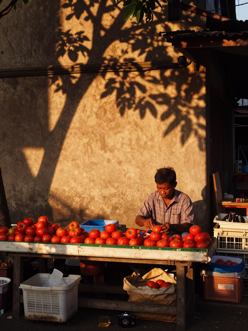 Honeyed Evening Light on Street Scene in Yogyakarta in in Yogyakarta, Indonesia