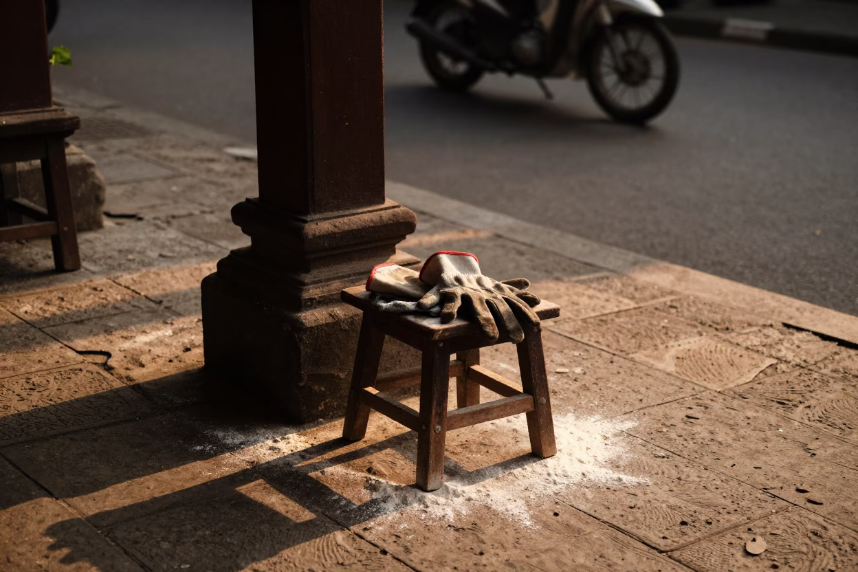 Honeyed Evening Light on Street Scene in Yogyakarta in in Yogyakarta, Indonesia