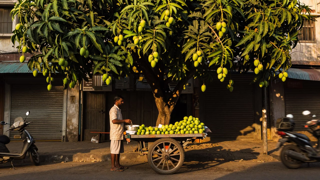 Honeyed Evening Light on Street Vendor in Mumbai in in Mumbai, India