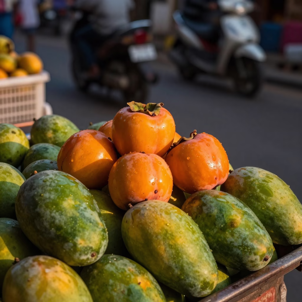 Honeyed Evening Light on Tropical Fruits in Chennai in in Chennai, India