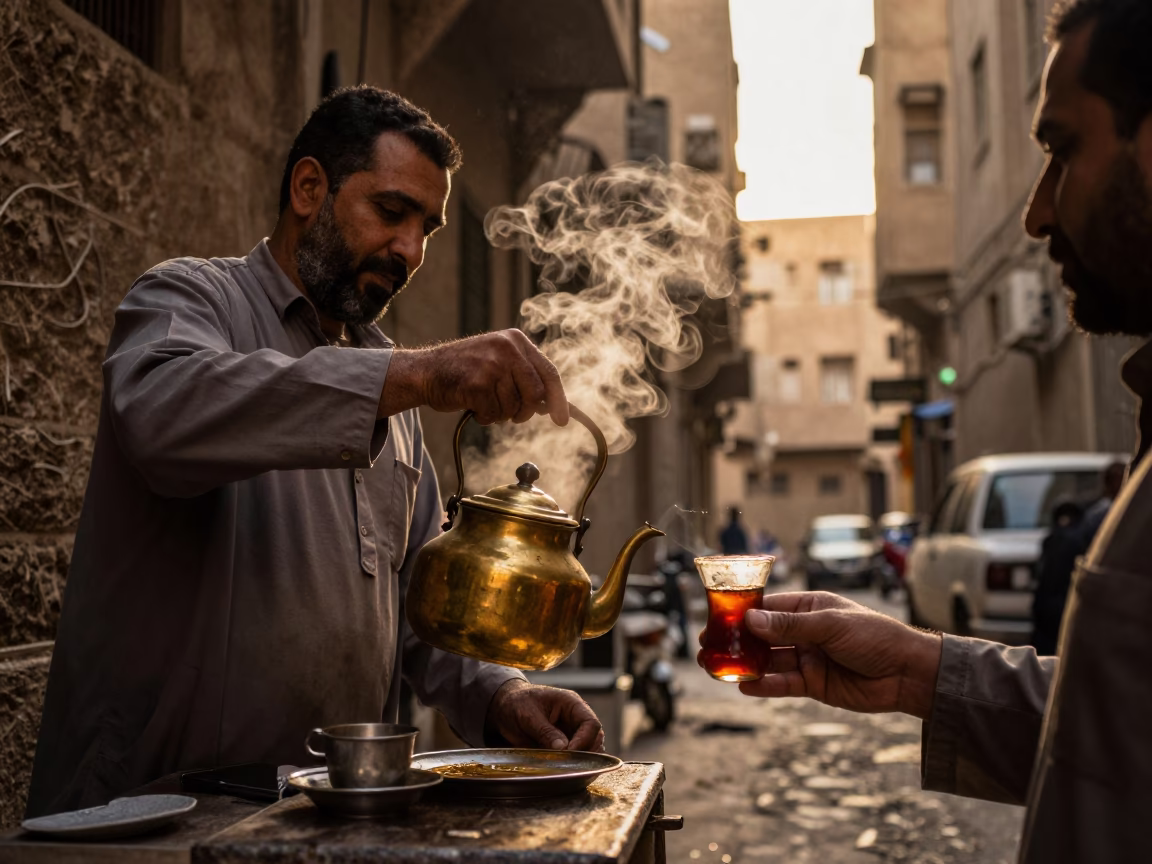 Honeyed Evening Light on Urban Life in Cairo in in Cairo, Egypt