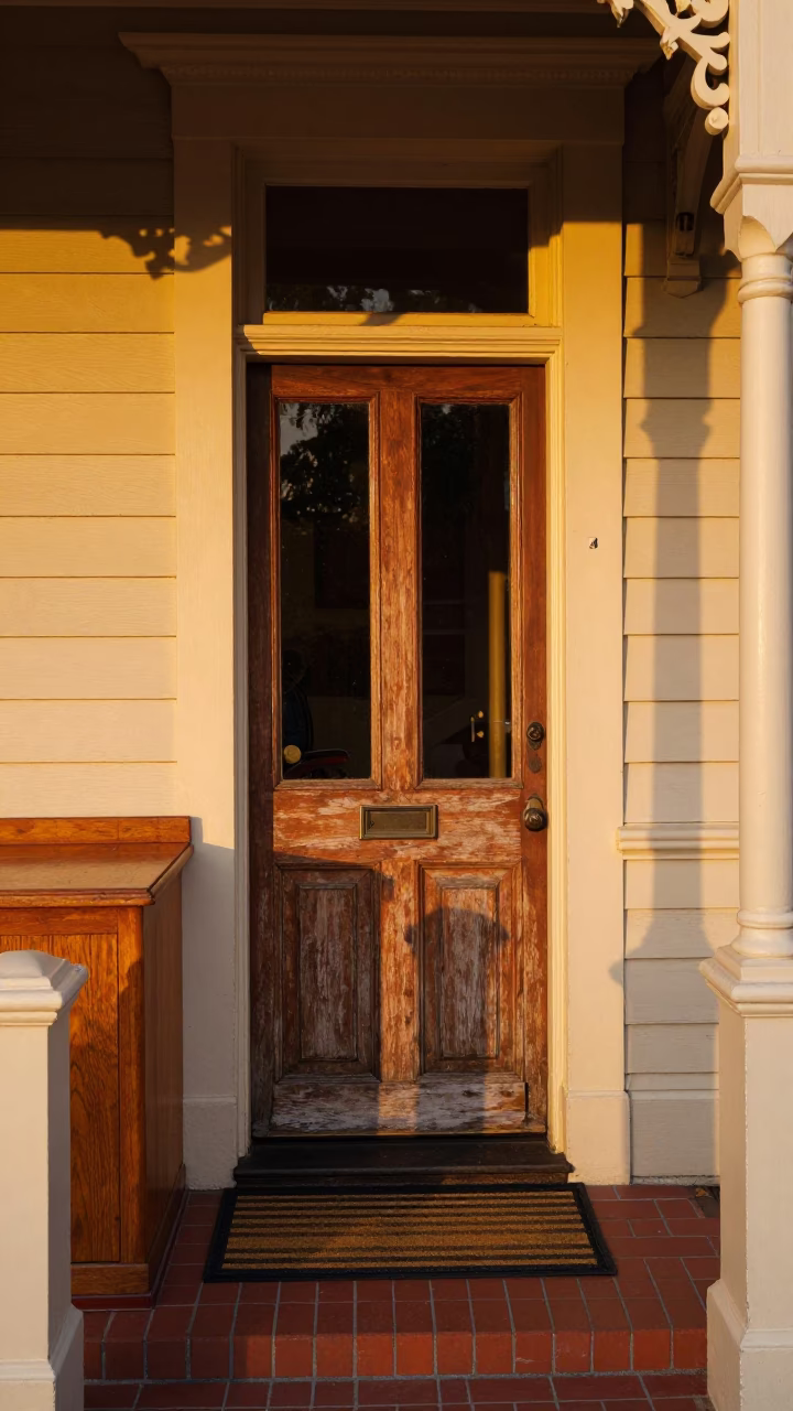 Honeyed Evening Light on Victorian Terrace Doorway in Melbourne Victoria in in Melbourne, Victoria, Australia