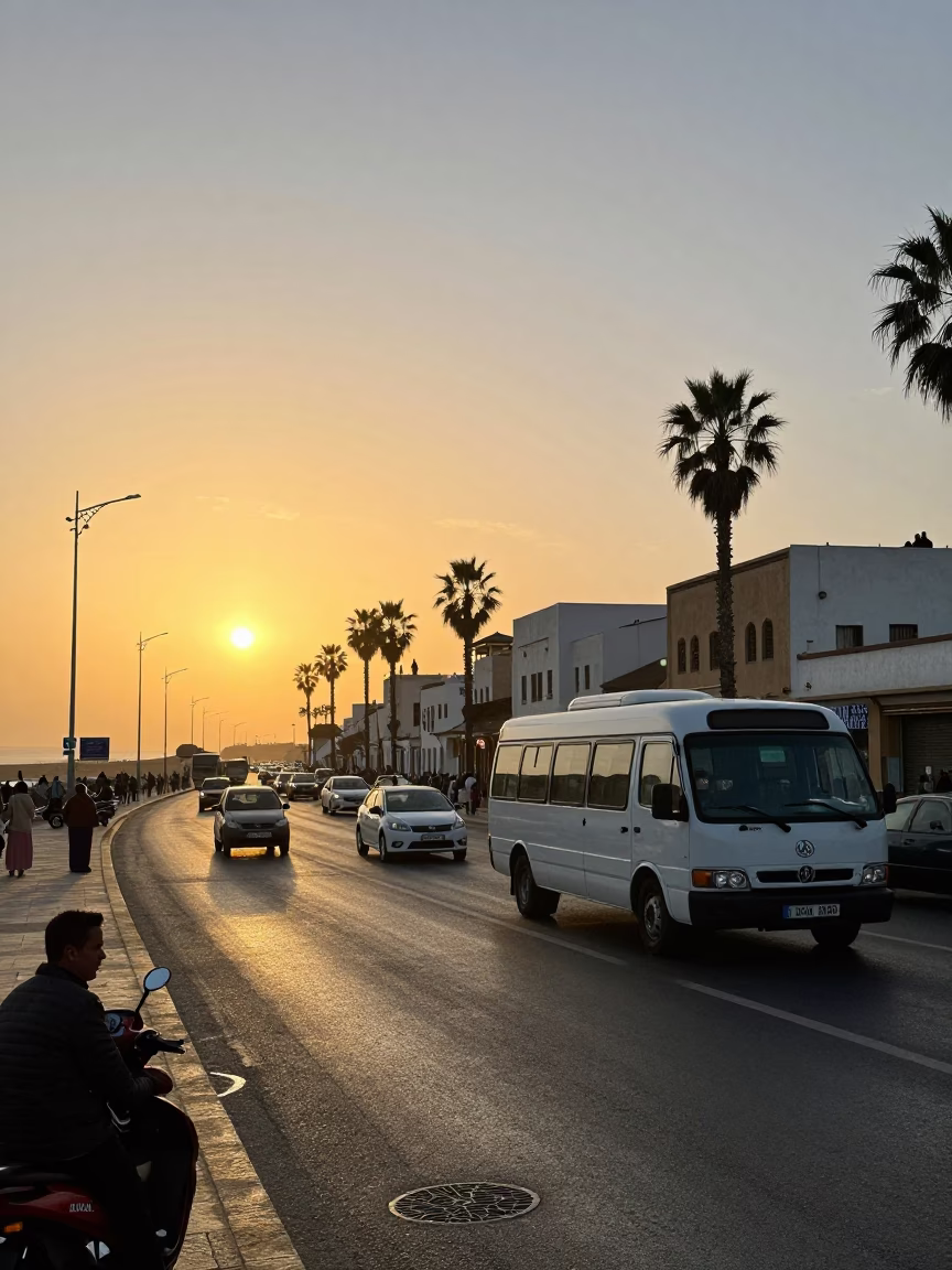 Honeyed Evening Light Over Casablanca Morocco Street Scene with Local Life in in Casablanca, Morocco