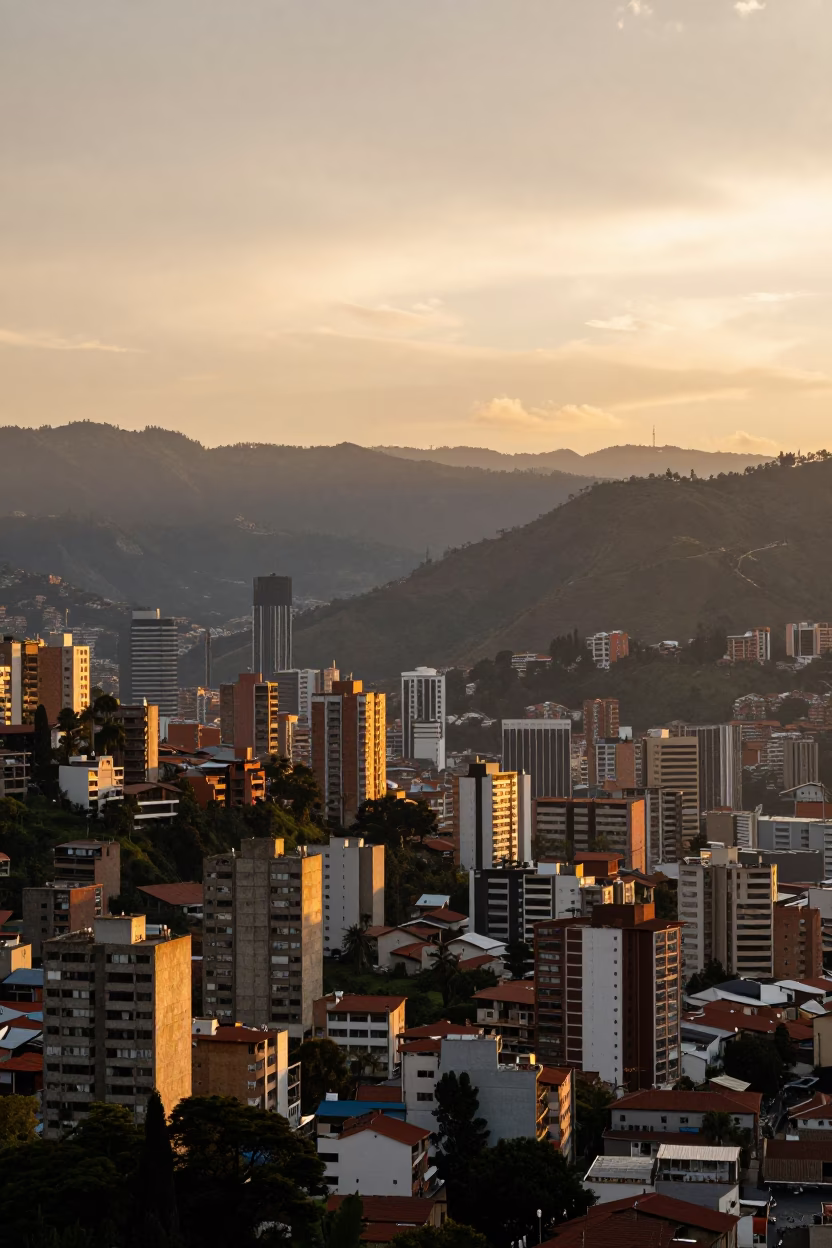 Honeyed Evening Light Over Medellin Colombia Landscape Horizon Shot in in Medellin, Colombia