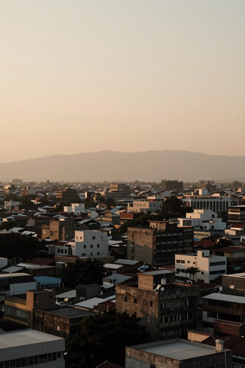 Honeyed Evening Light Over Tainan Taiwan Urban Landscape Horizon Shot in in Tainan, Taiwan
