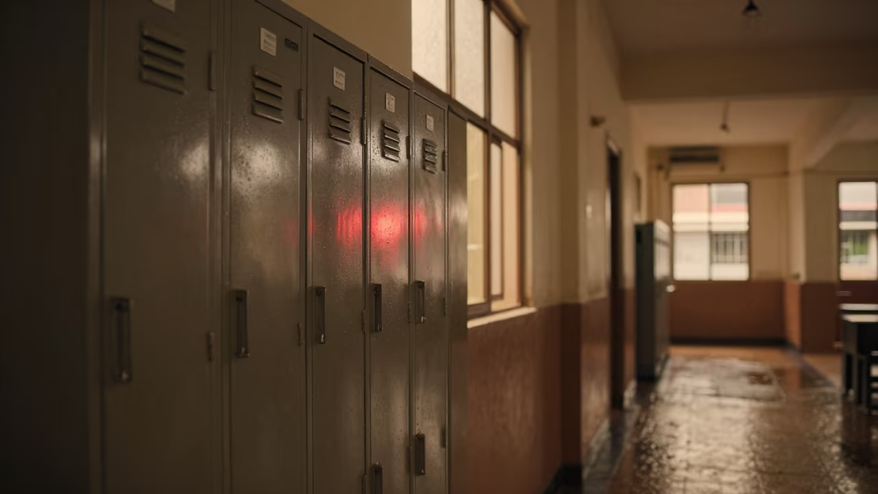 Honeyed Evening Light in Thrissur School Corridor in in a computer lab before lessons near Thrissur