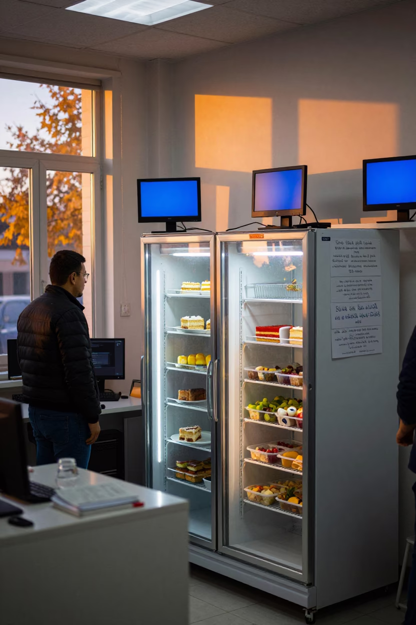 Honeyed Evening Office Fridge Leftovers Skikda in in an operations center under monitor glow near Skikda