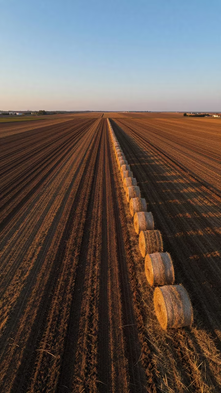 Honeyed Evening Plowed Fields Prizren Monsoon in beside stacked hay bales in Prizren