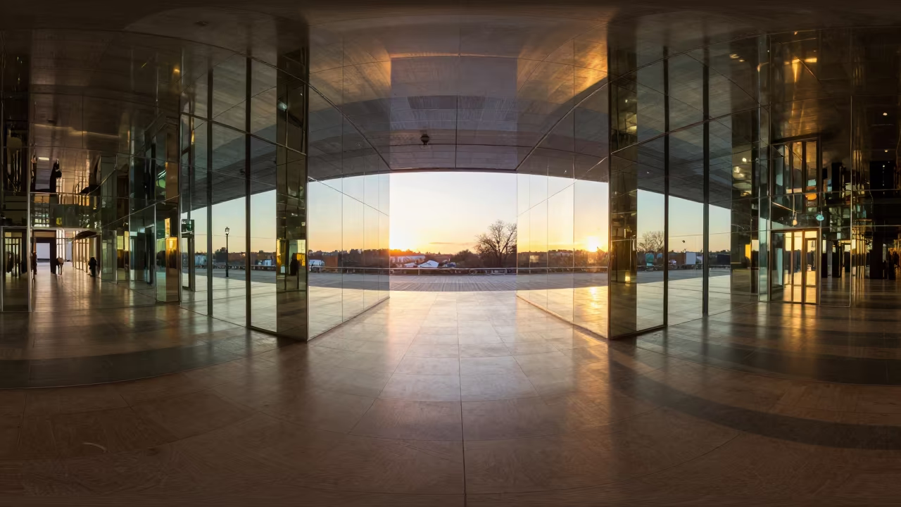Honeyed Evening Reflections in Hull Mirror Hall in inside a skylit passageway in Kingston upon Hull