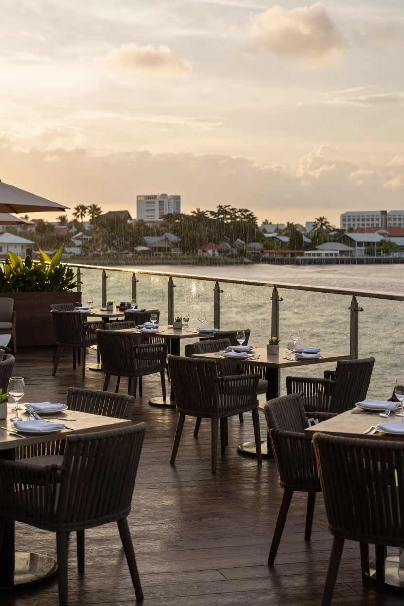 Honeyed Evening Resort Terrace Singapore Sea Wind in on a resort pool deck in Tiong Bahru, Singapore