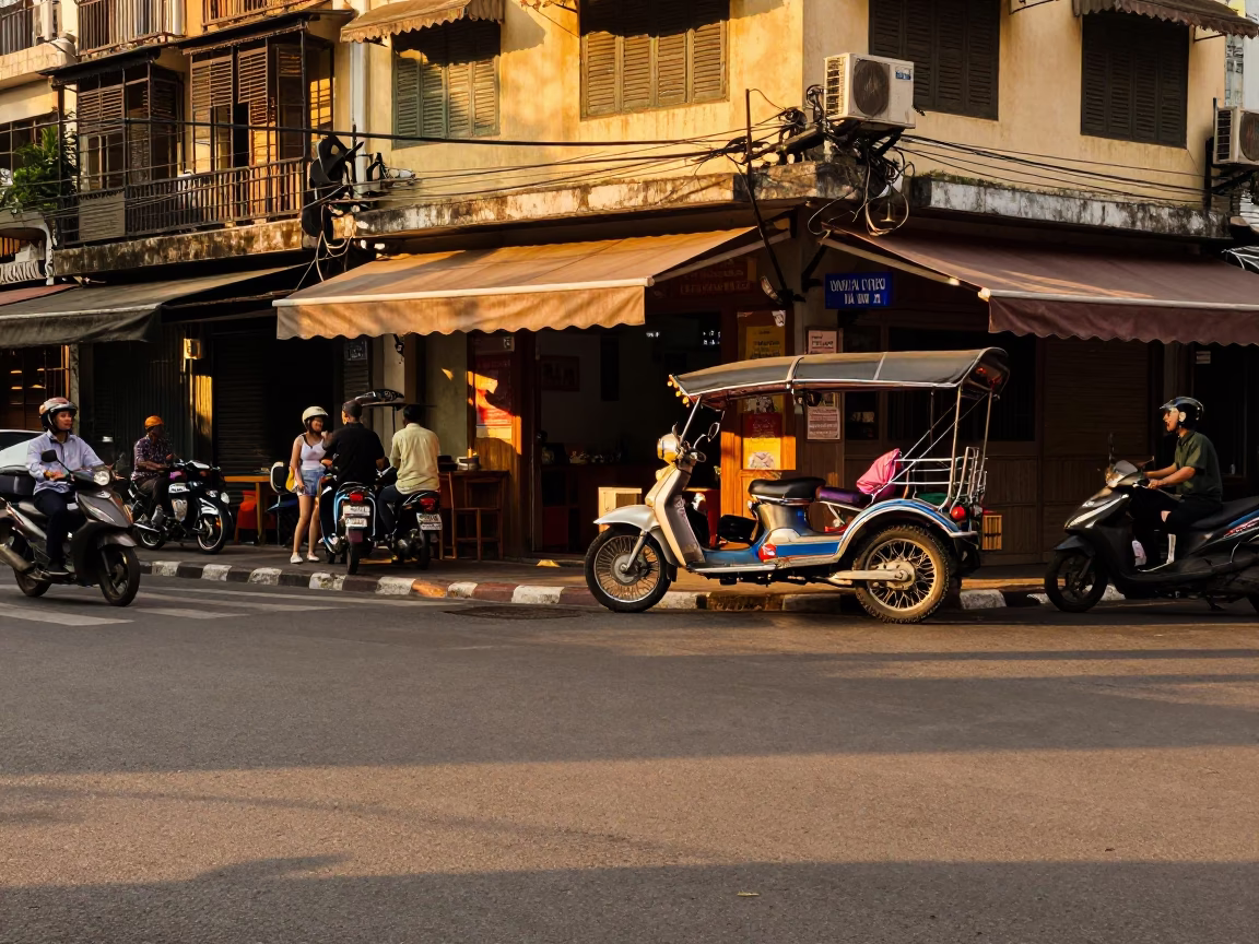 Honeyed Evening Street Scene in Ho Chi Minh City Vietnam with Vintage 1970s Atmosphere in in Ho Chi Minh City, Vietnam