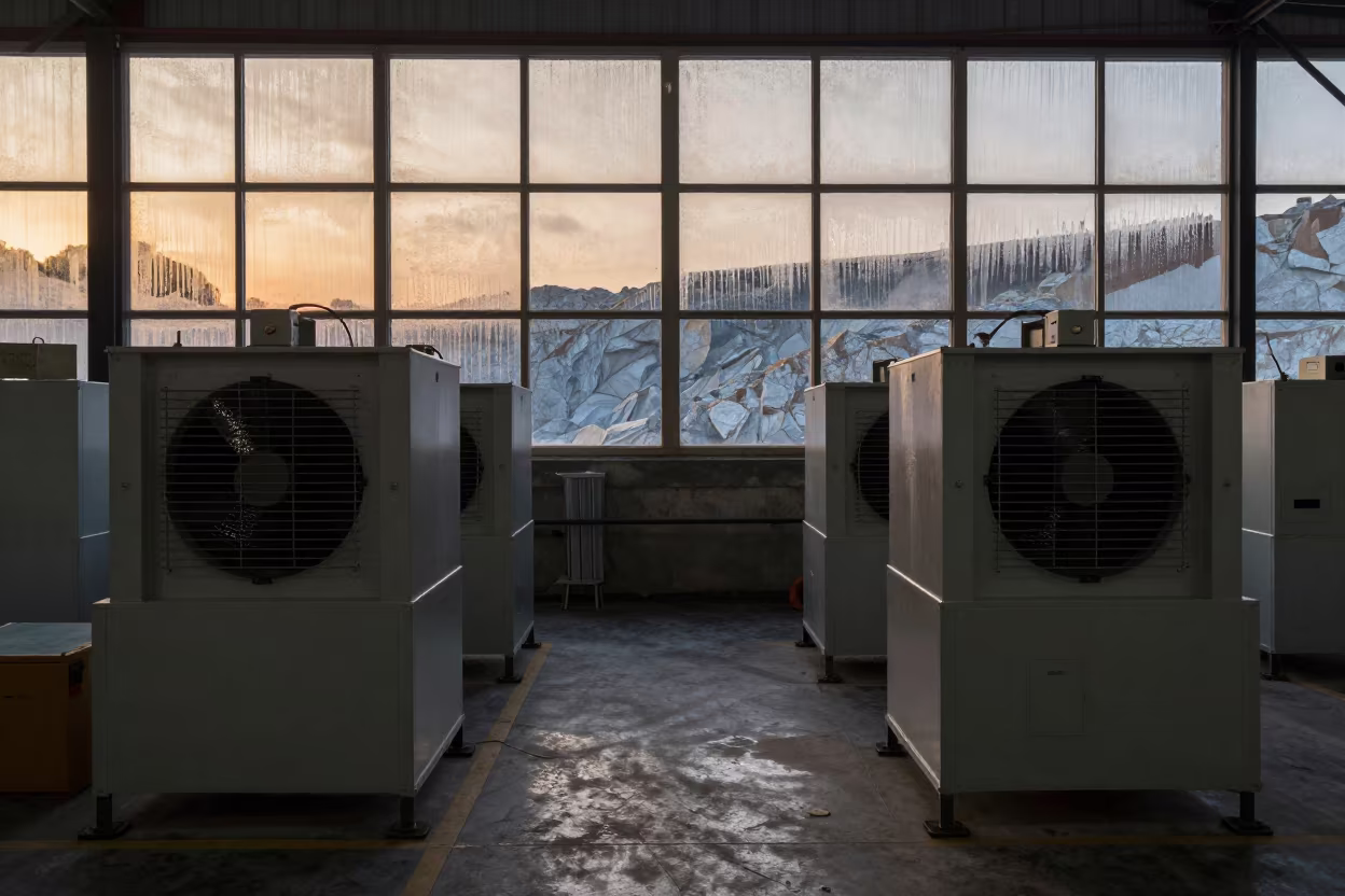 Honeyed Light on Factory Floor Fans in on a quarry ledge near Gusau