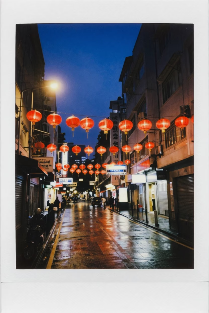 Hong Kong Blue Hour Street Scene with Lanterns and Urban Life in in Hong Kong, Hong Kong