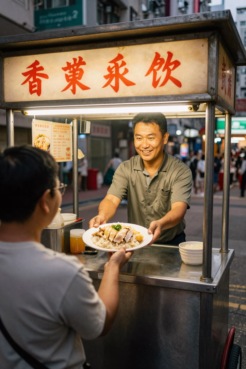 Hong Kong Chicken Rice at Copper-toned Light Before Dusk in in Hong Kong, Hong Kong