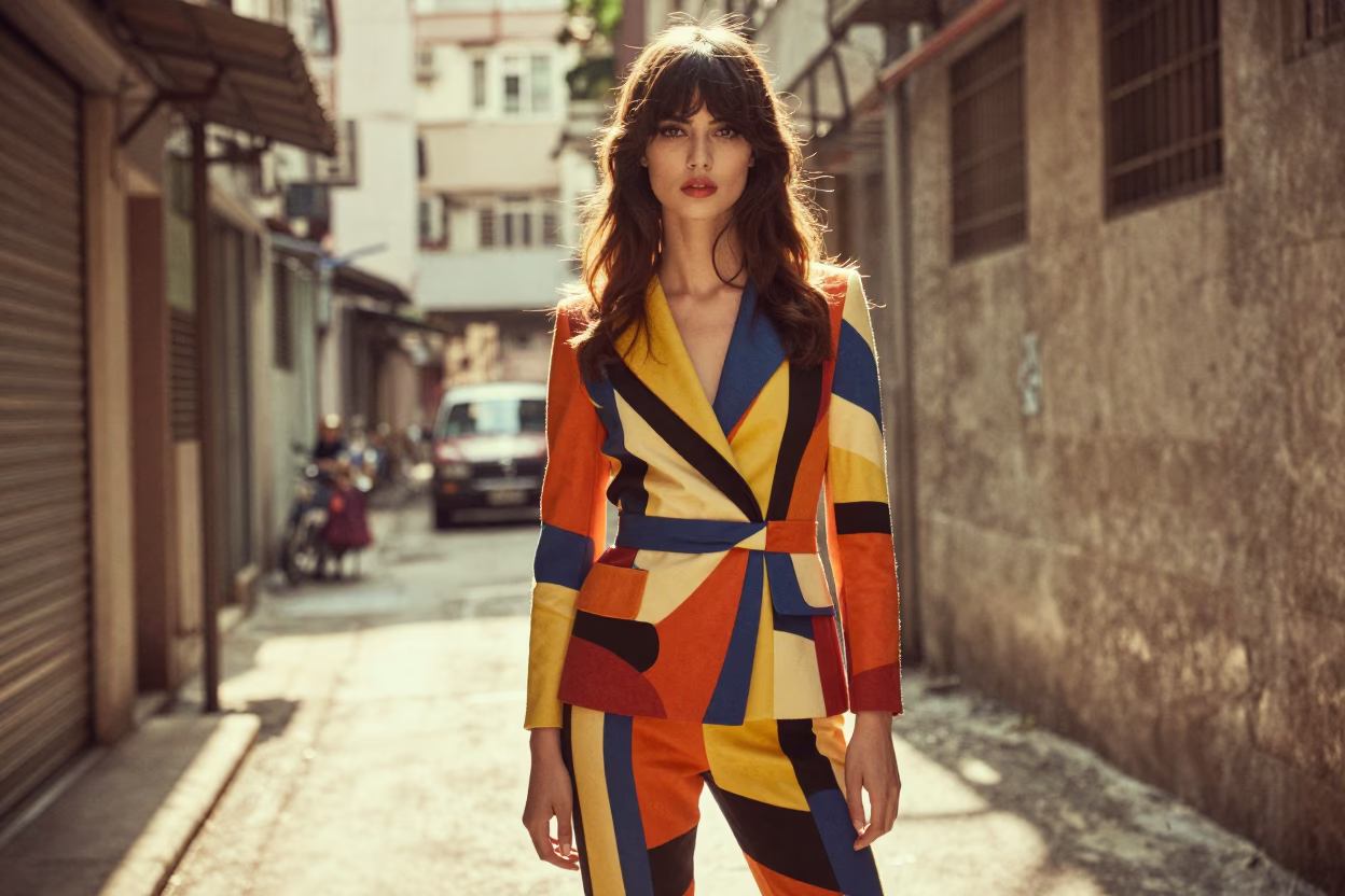 Hong Kong High Fashion Portrait in First Light with Vintage Wrench Detail in in Hong Kong, Hong Kong