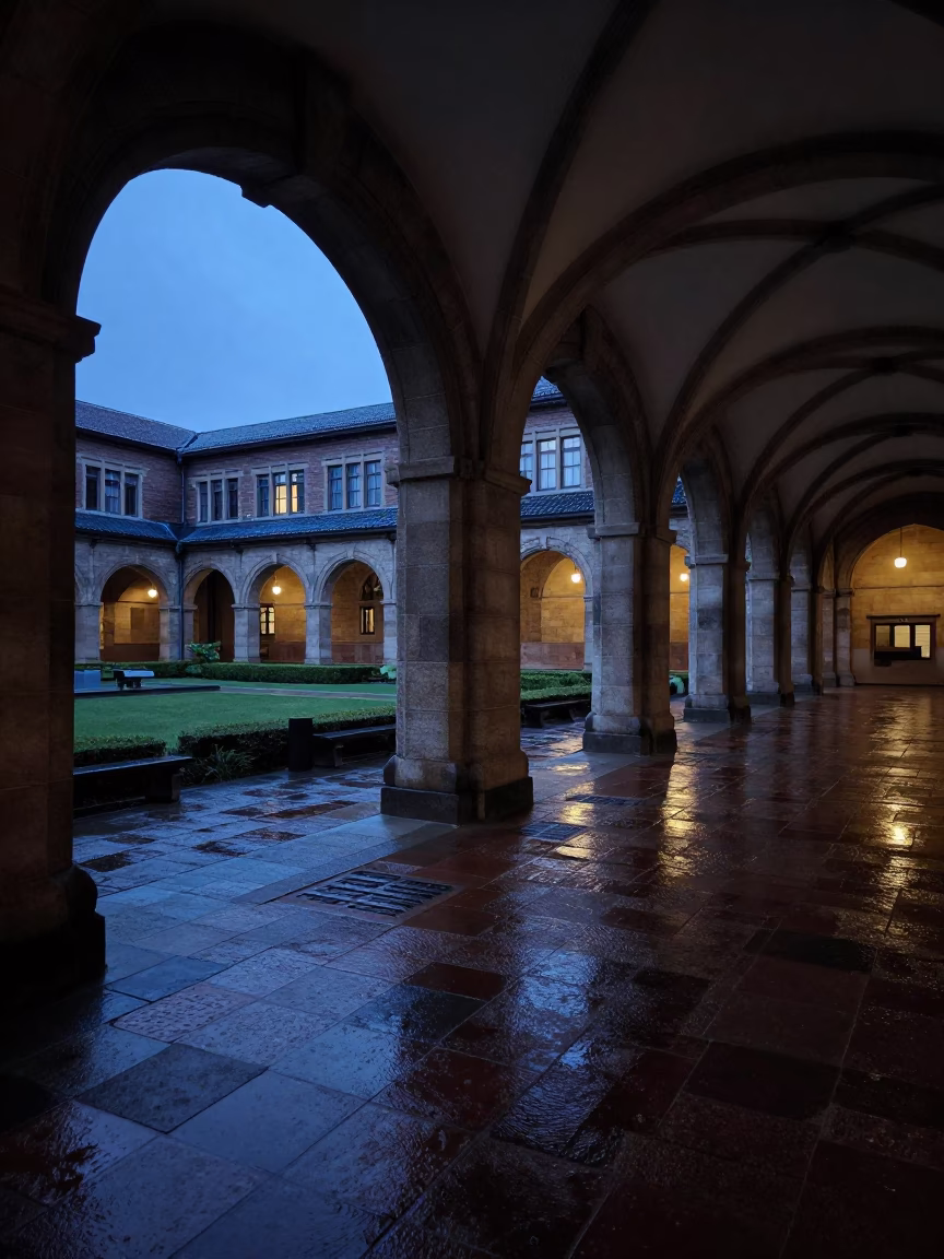 Hong Kong Indigo Twilight University Cloister Wet Flagstones and Paperbacks in in Hong Kong, Hong Kong