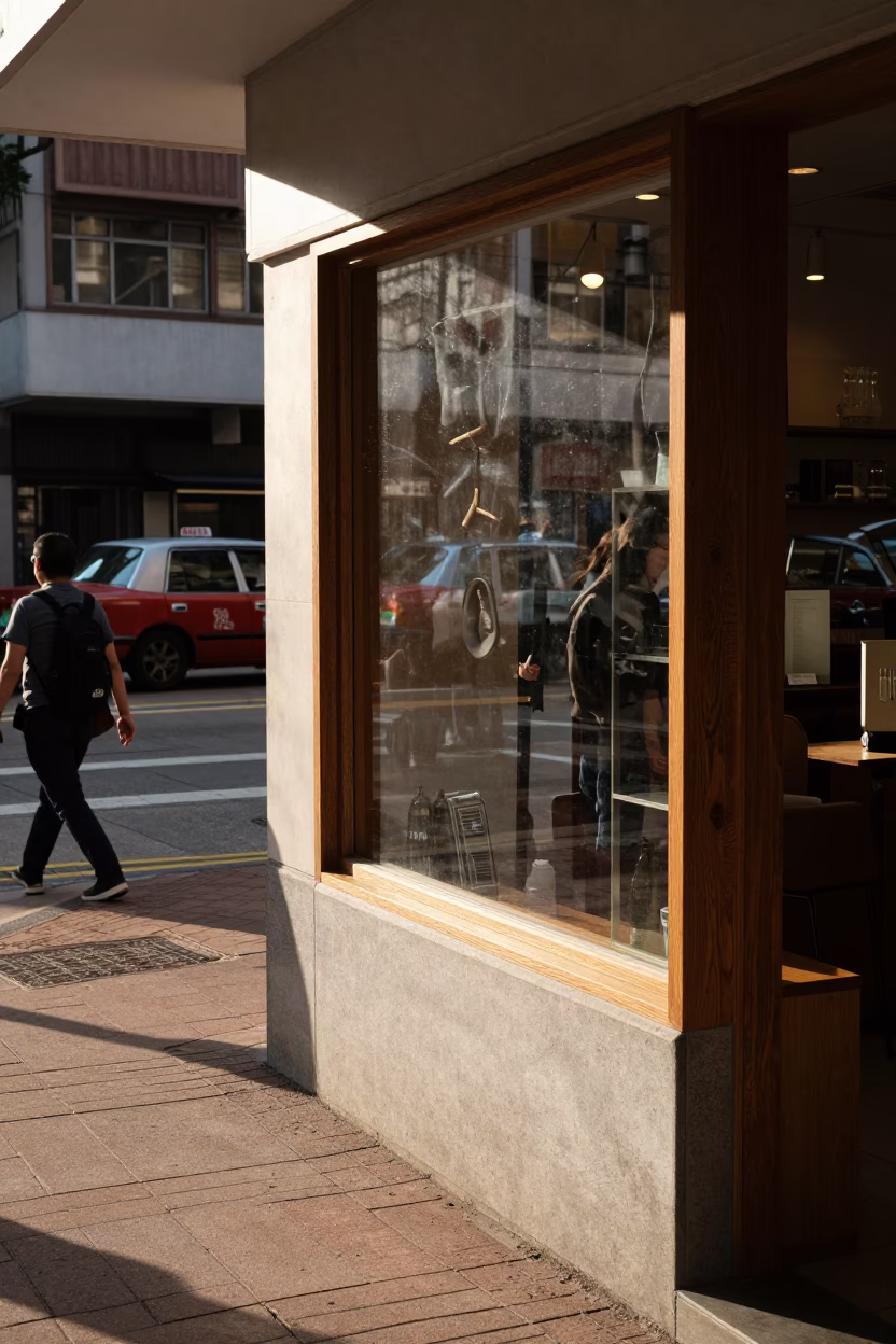 Hong Kong Late Afternoon Street Scene with Window Light and Local Details in in Hong Kong, Hong Kong