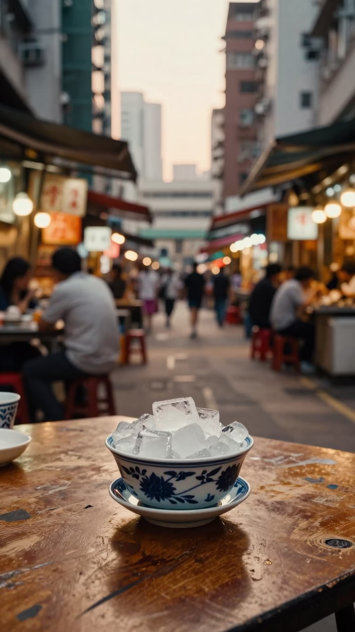 Hong Kong Market Scene at Honeyed Evening Light in in Hong Kong, Hong Kong