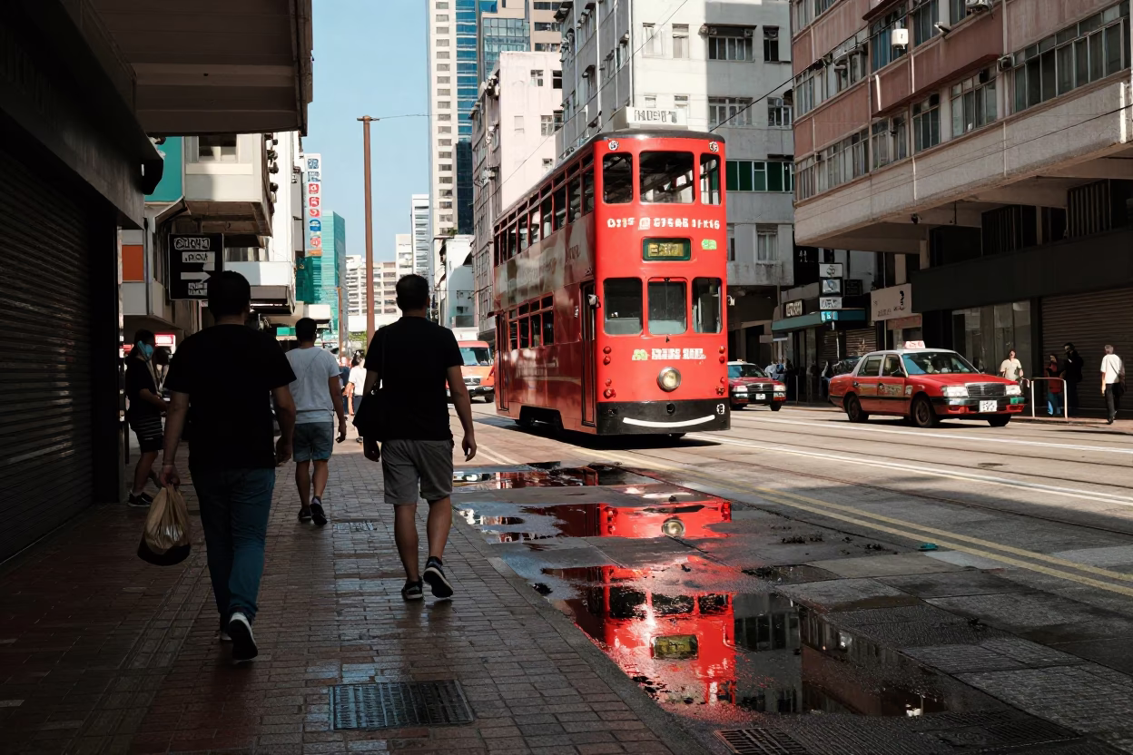 Hong Kong Street Scene at Clear Late-afternoon Light in in Hong Kong, Hong Kong