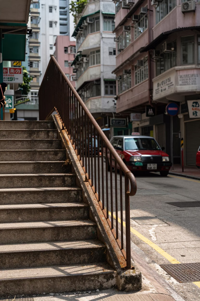 Hong Kong Street Scene at The Late Morning Light in in Hong Kong, Hong Kong