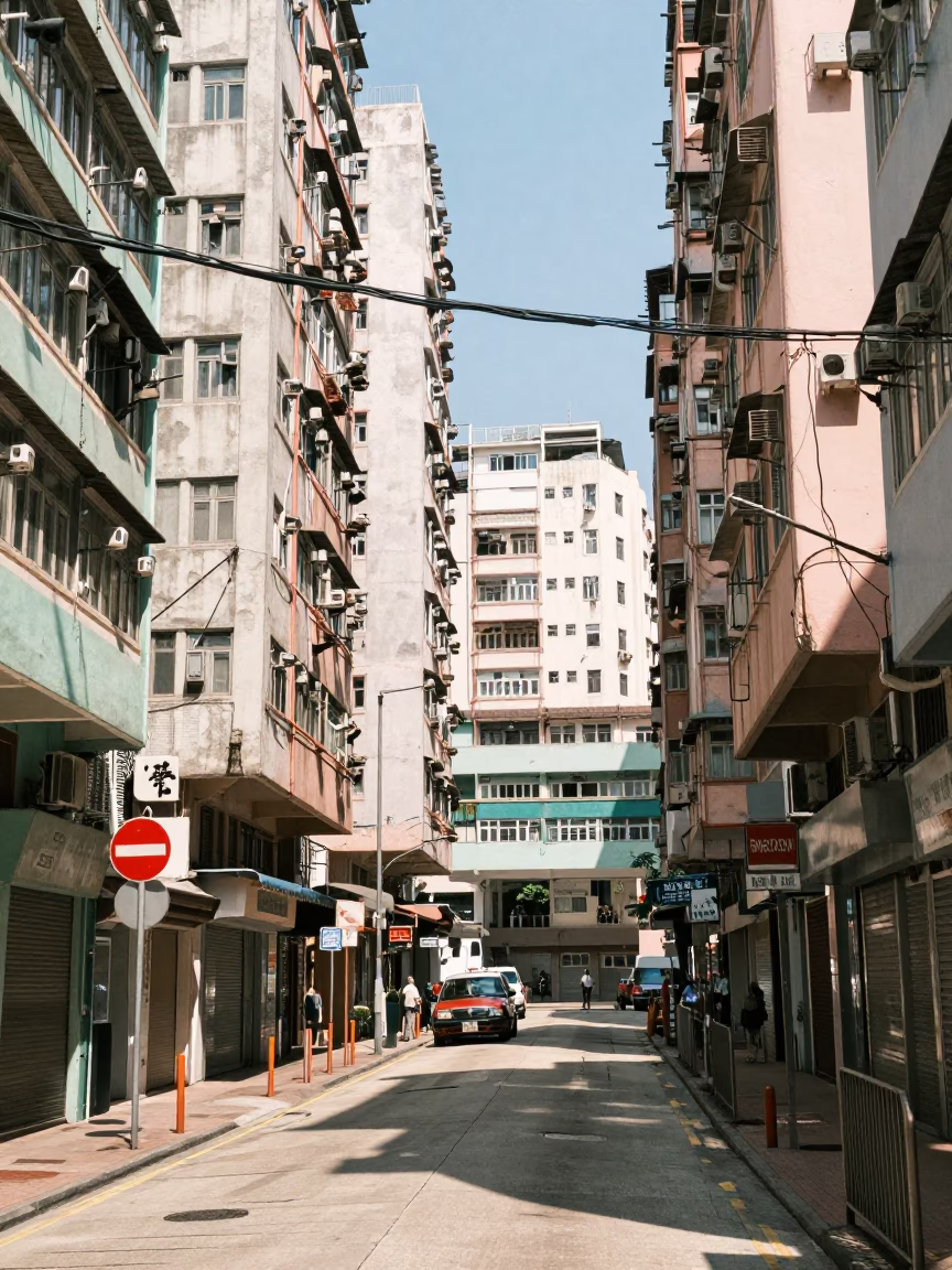 Hong Kong Street Scene Noon Light Urban Life and Local Details in in Hong Kong, Hong Kong