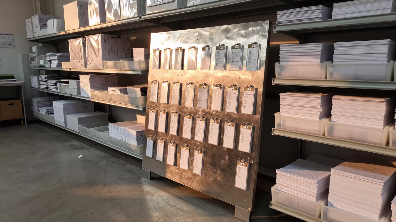 Hong Kong Tool Rental Inspection Board in inside a stockroom behind the sales floor in Hong Kong