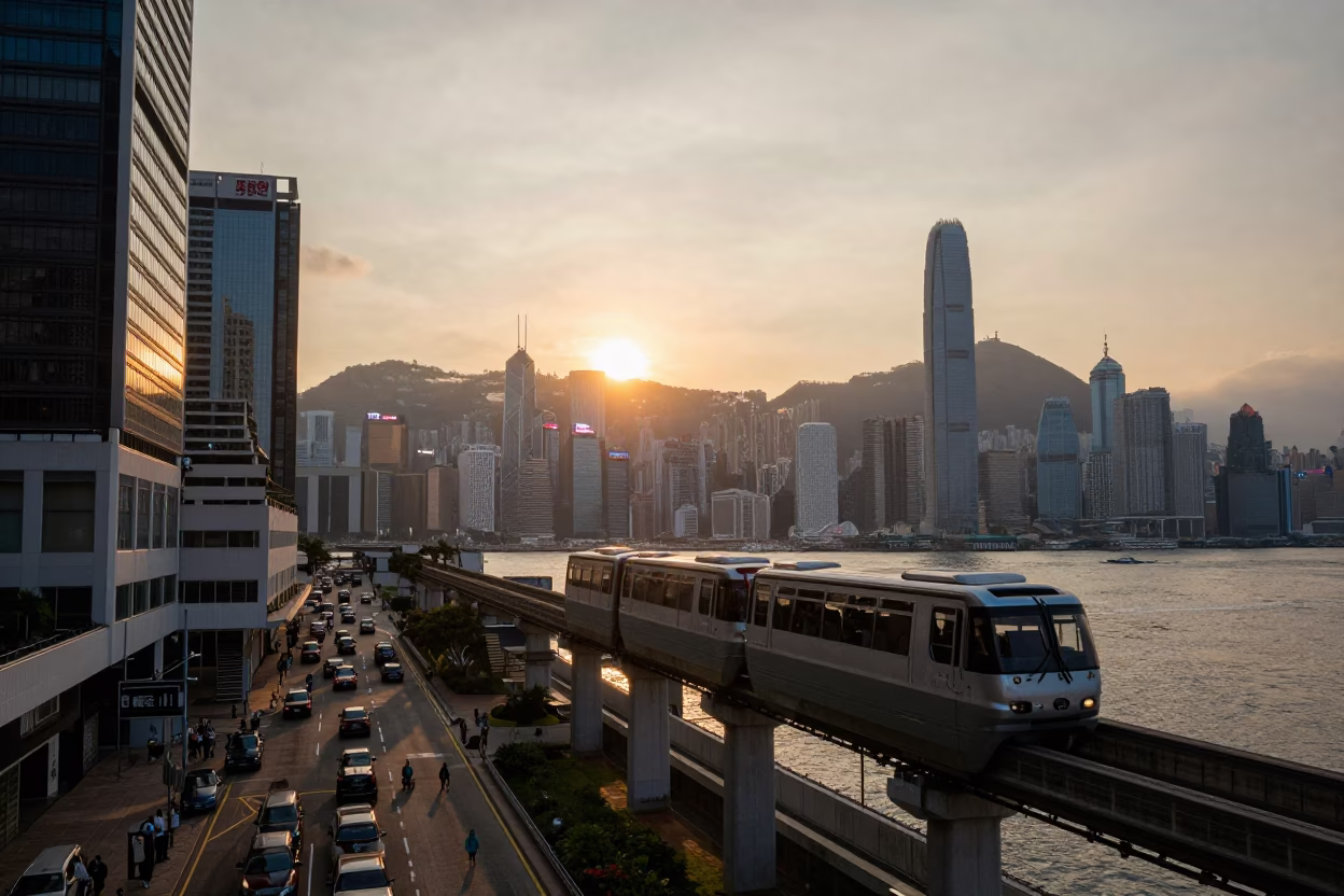 Hong Kong Victoria Harbour at Sunset Light in in Hong Kong, Hong Kong