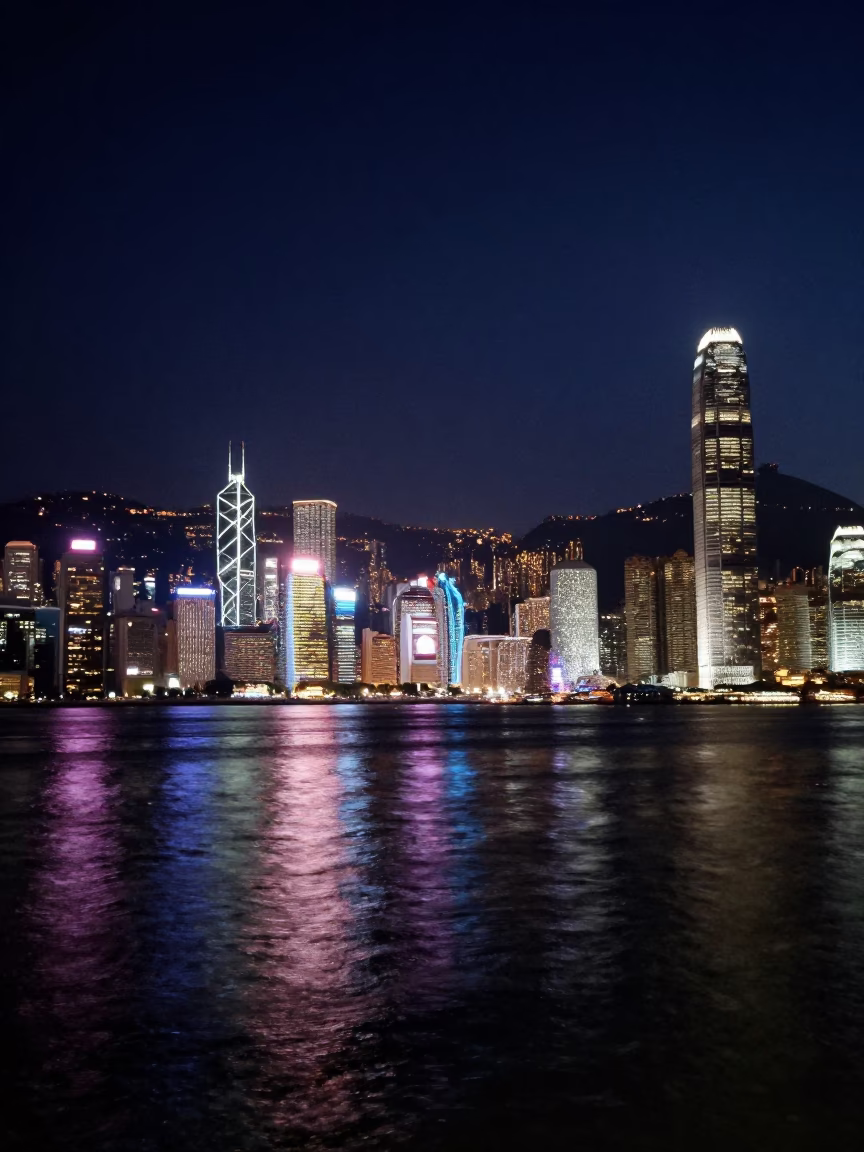 Hong Kong Victoria Harbour Night Skyline Reflections from Kowloon Waterfront Deep in the Night in in Hong Kong, Hong Kong