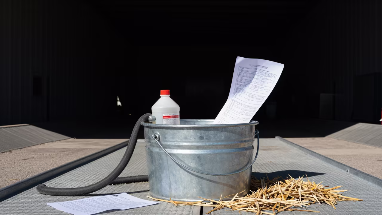 Hoof Bath Moon Stockyard Dawn in at a stockyard loading ramp in Canada