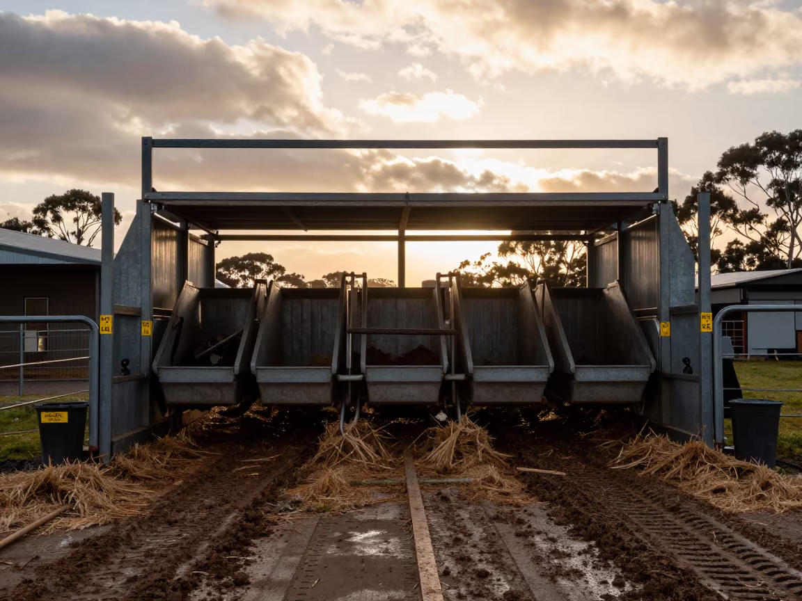 Hoof Trim Chute at Tasmanian Stockyard in at a stockyard loading ramp in Tasmania