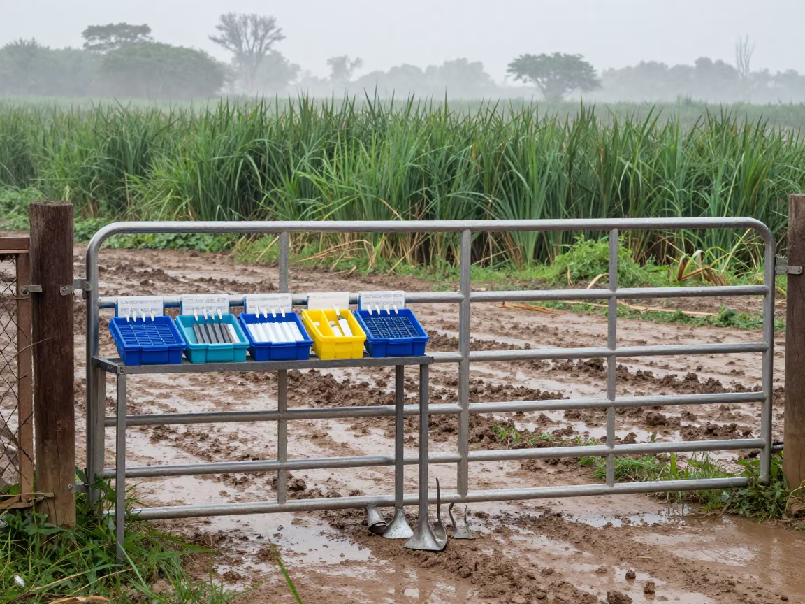 Hoof Trimming Stand in Nile Delta Dawn Rain in beside a pasture gate in the Nile Delta