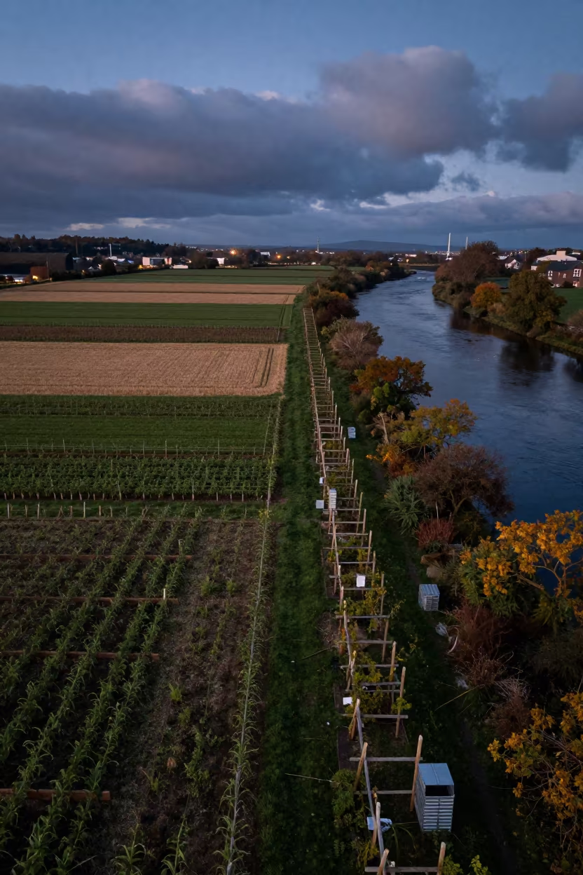 Hop and Barley Fields Under Starlight in among orchard ladders and crates in Glasgow