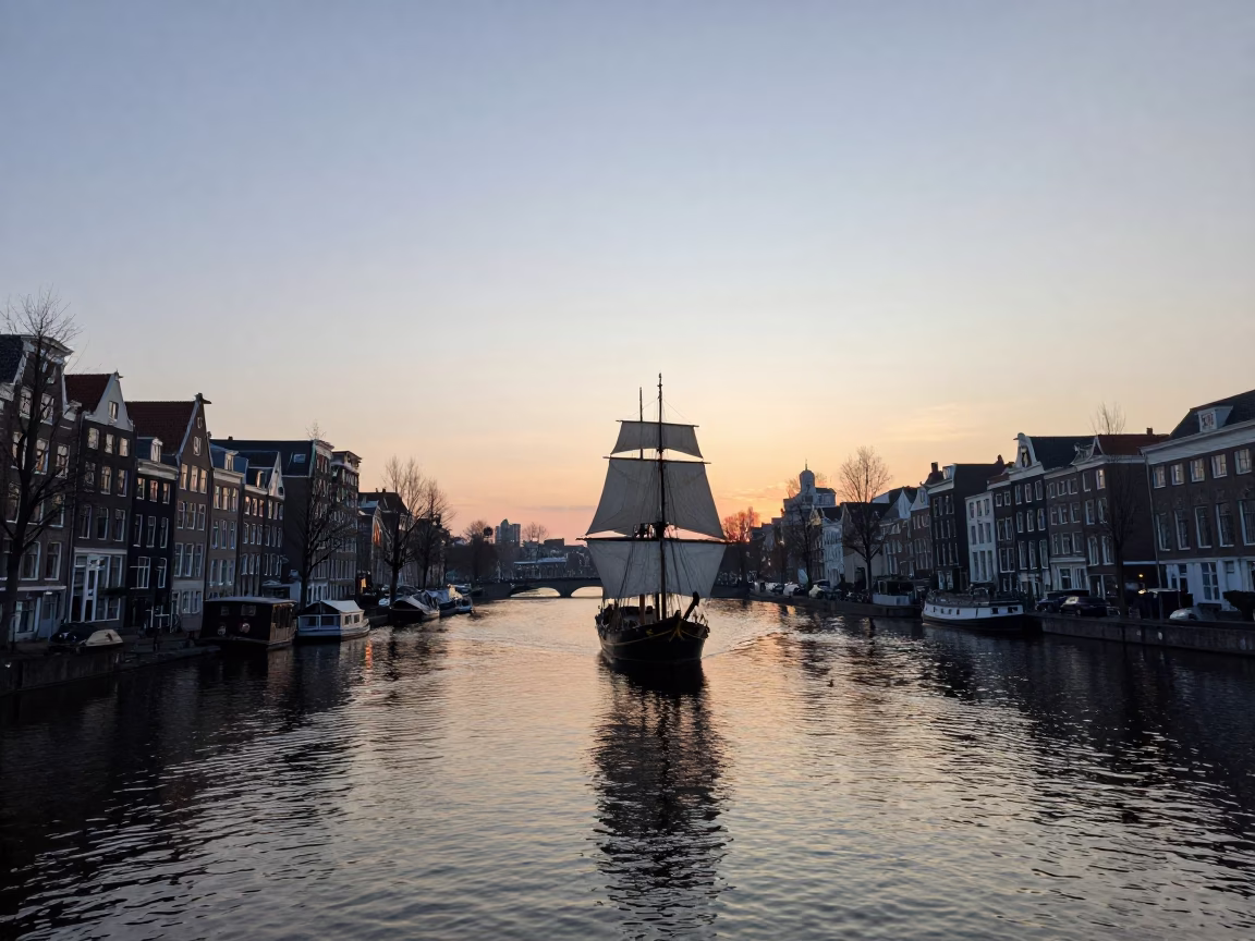 Horizon Shot at First Light Of Dawn in Amsterdam in in Amsterdam, Netherlands