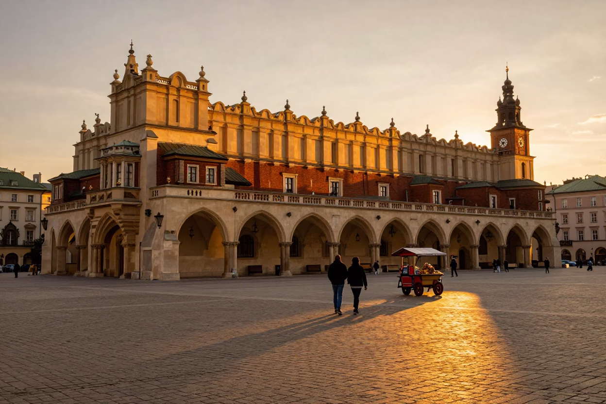 Horizon Shot at Honeyed Evening Light in Krakow in in Krakow, Poland