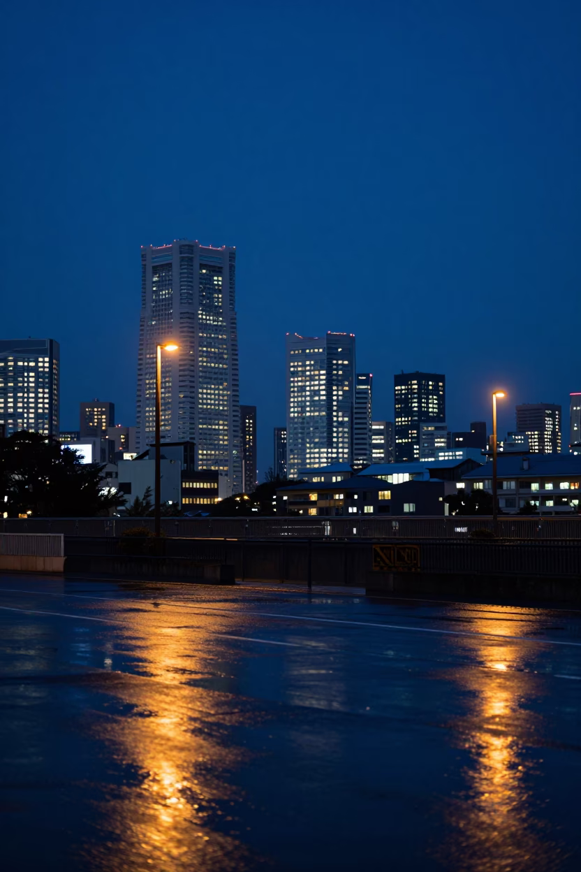 Horizon Shot in Fukuoka at The Predawn Darkness Light in in Fukuoka, Japan