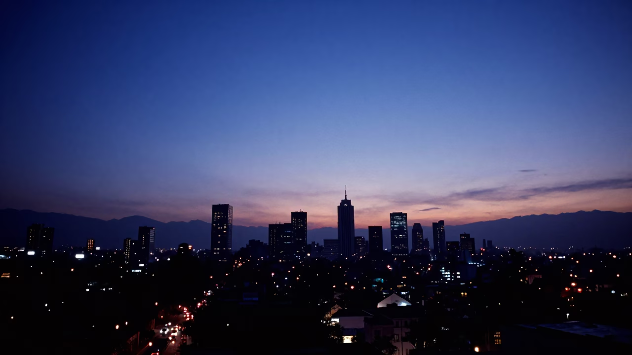 Horizon Shot in Mexico City at Indigo Twilight After Sunset in in Mexico City, Mexico
