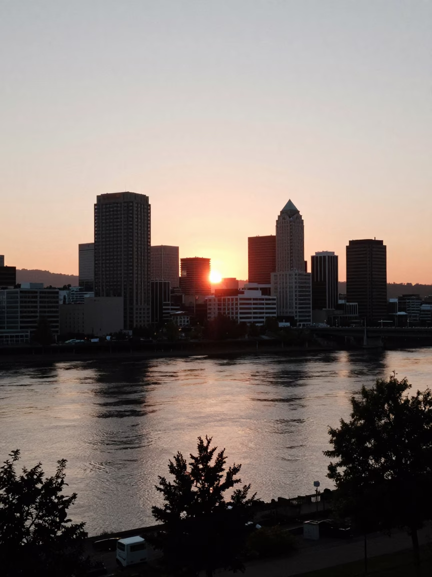 Horizon Shot in Portland at As The Sun Drops Toward The Horizon in in Portland, Oregon, United States