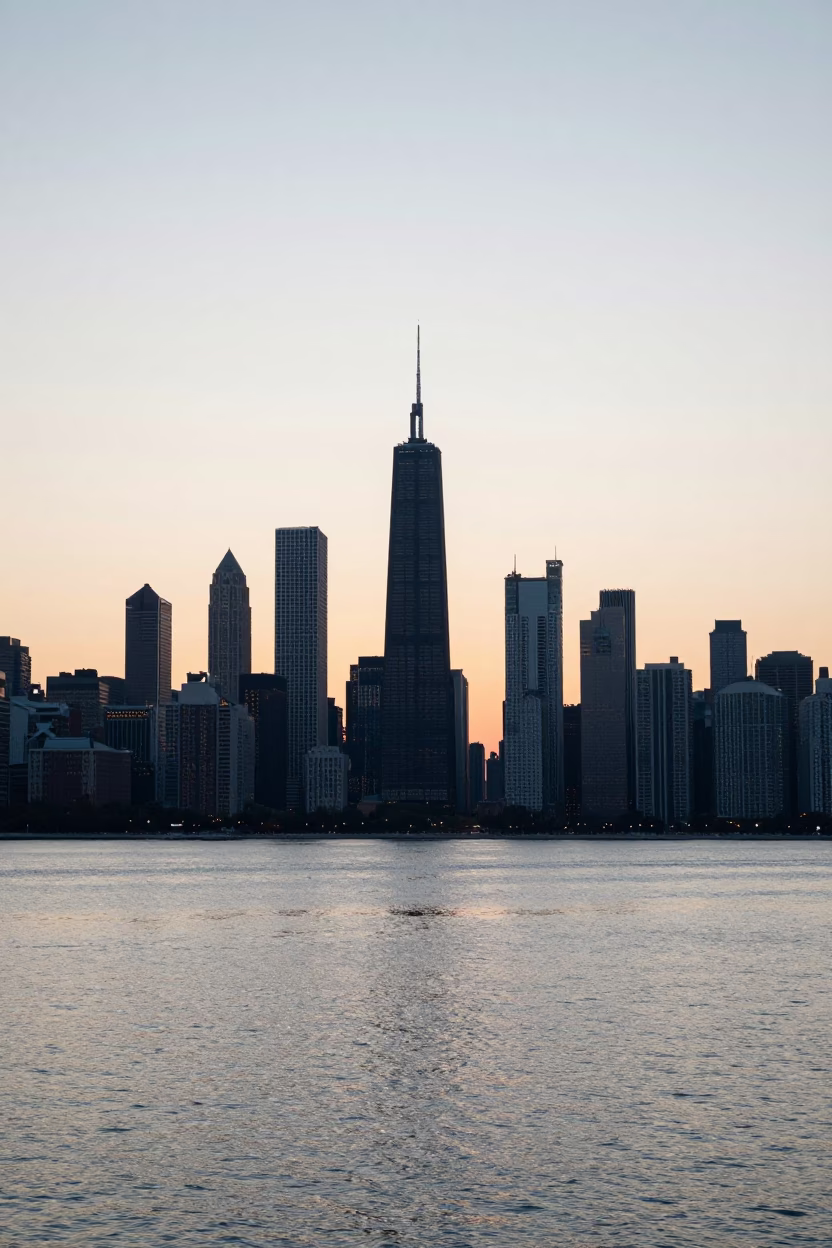 Horizon Shot just after sunrise in Chicago in in Chicago, Illinois, United States