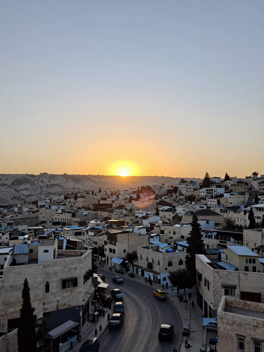 Horizon View in Amman at As The Sun Drops Toward The Horizon in in Amman, Jordan