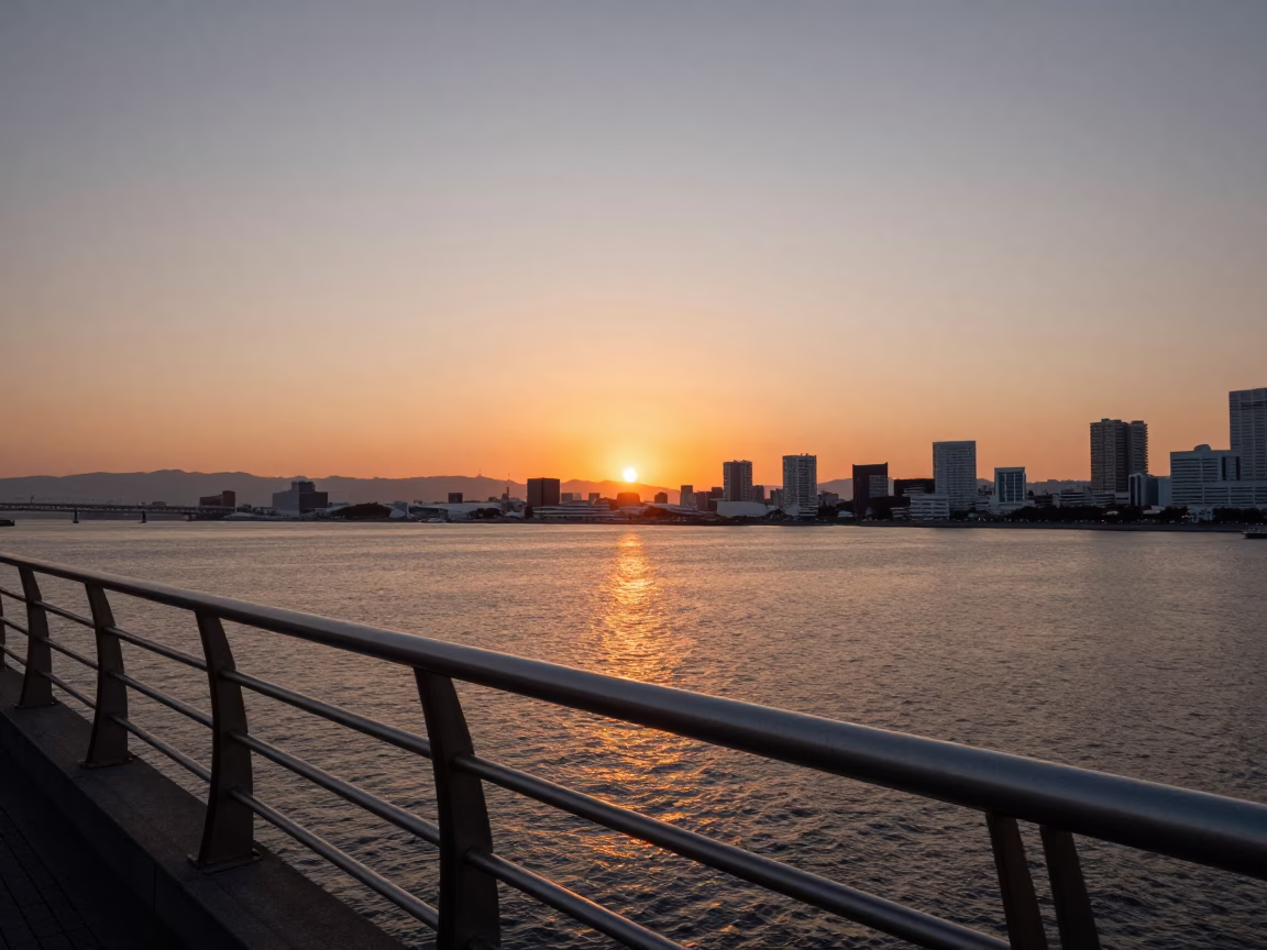 Horizon View in Fukuoka at Sunset Light in in Fukuoka, Japan