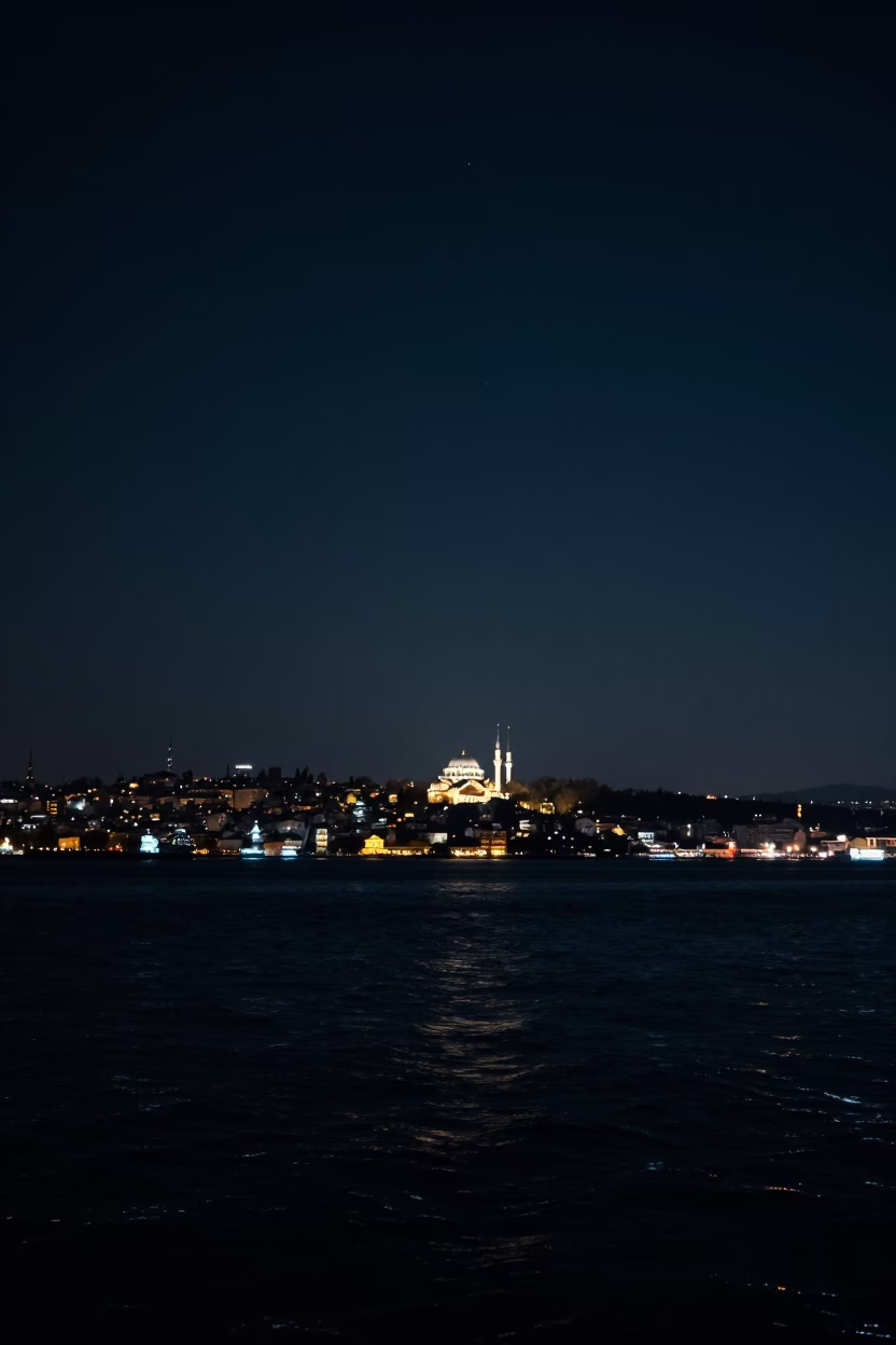 Horizon View in Istanbul at The Deepest Night Sky Light in in Istanbul, Turkey