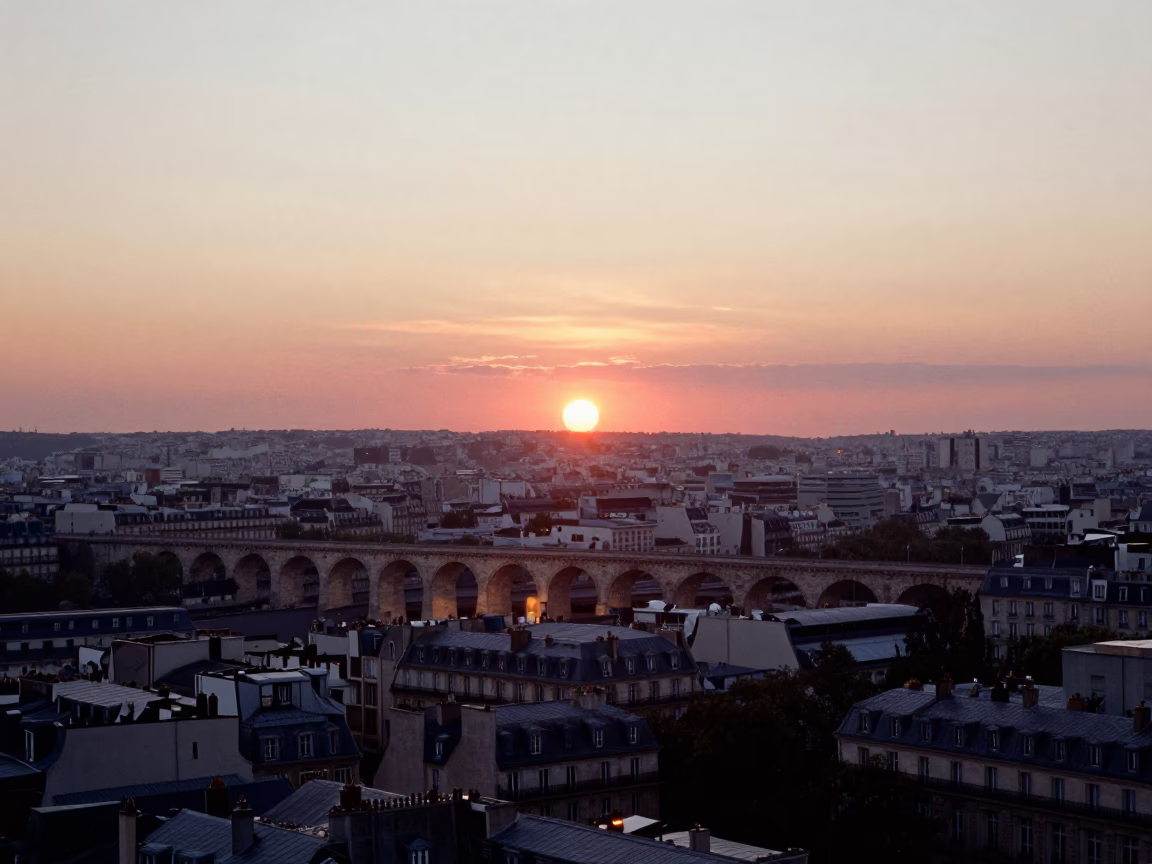 Horizon View in Paris at As The Sun Drops Toward The Horizon in in Paris, France