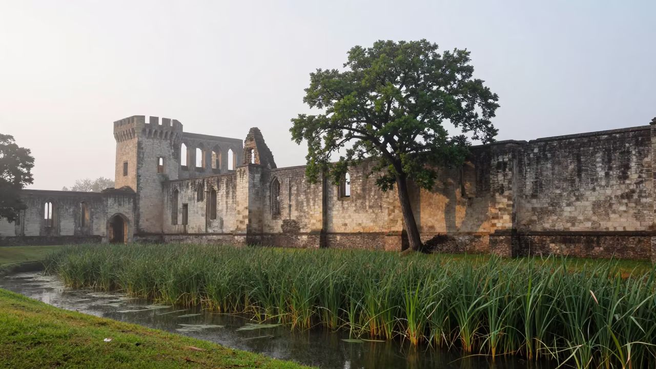 Horizontal Tree in Castle Ruin Moat in among collapsed cloisters near Curitiba