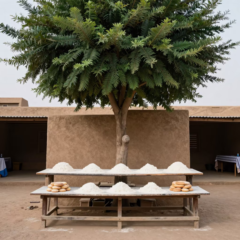 Horizontal Tree in Ceremonial Hall Bread Stall in in a ceremonial hall near Nouakchott